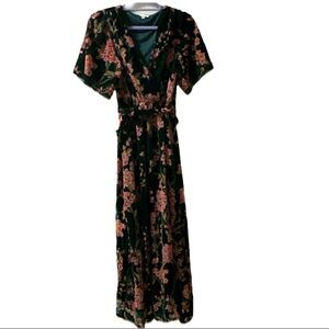 Baltic Born Dark Green Floral velvet Maxi Dress